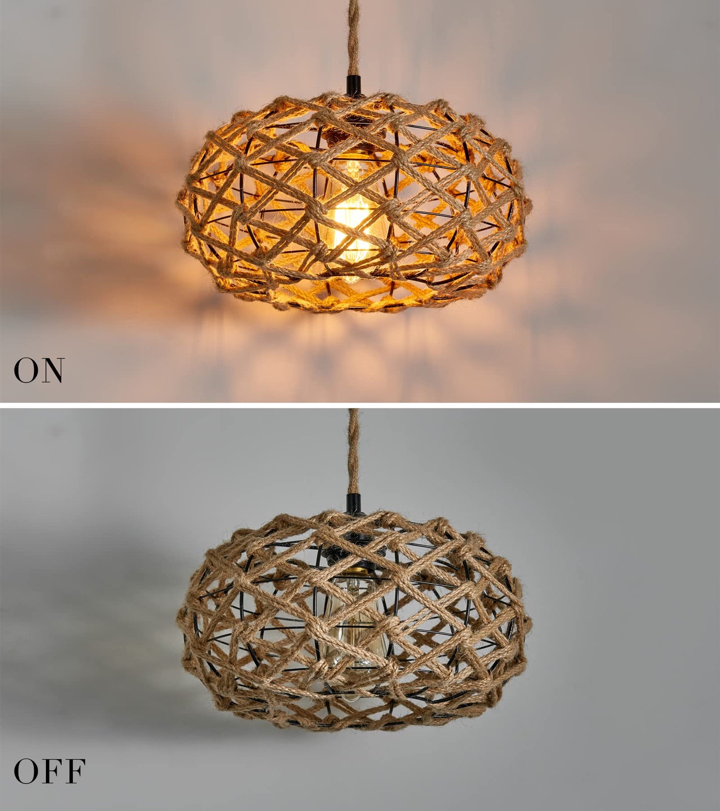 Boho Woven Haning Lamp - 15.1FT Hemp Rope Cord