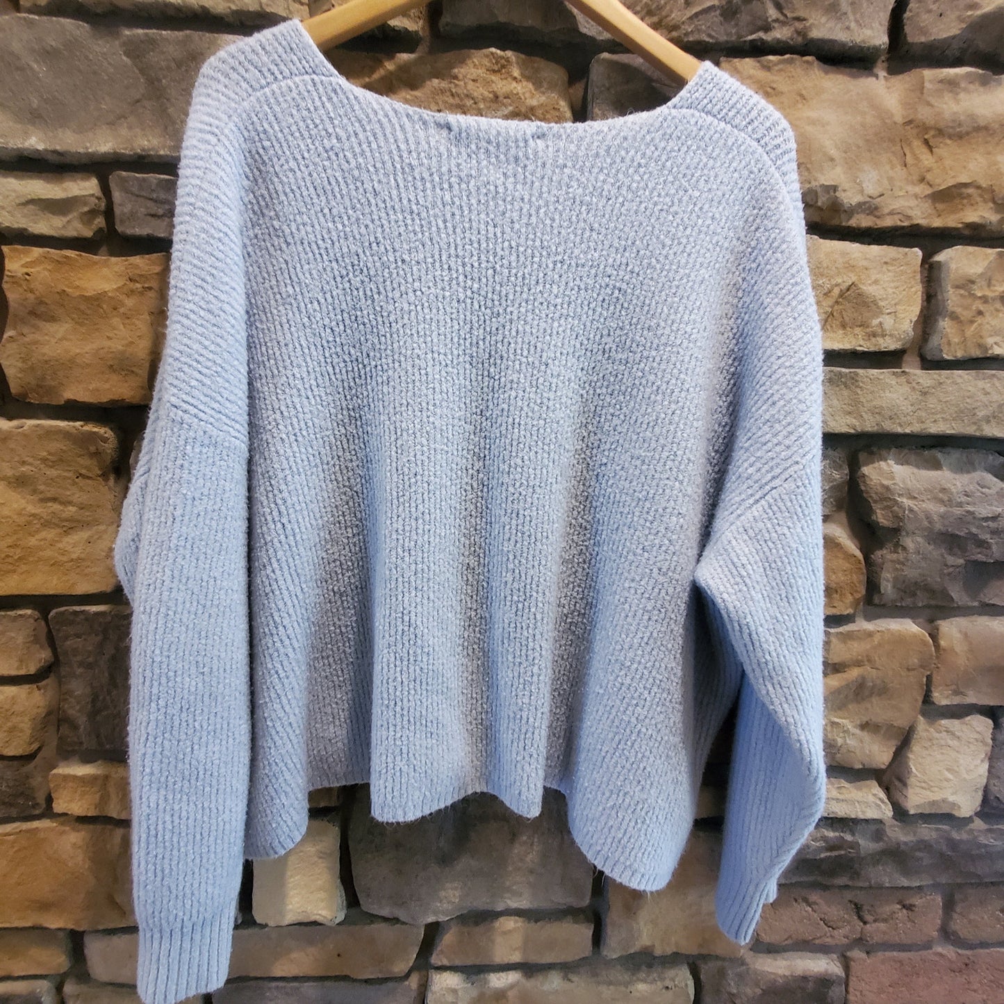 French Connection V-Neck Wool Blend Sweater - Blue - M