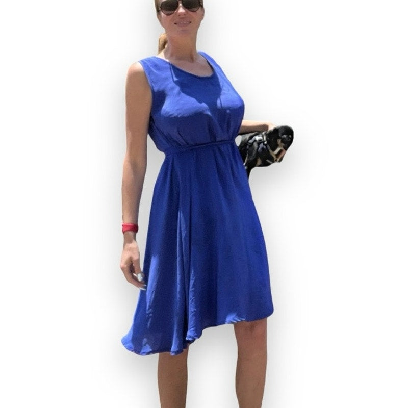 Indie Ella LUCY Sleeveless A-line Flowy Silk Dress w/ Pockets - Royal Blue - M/L