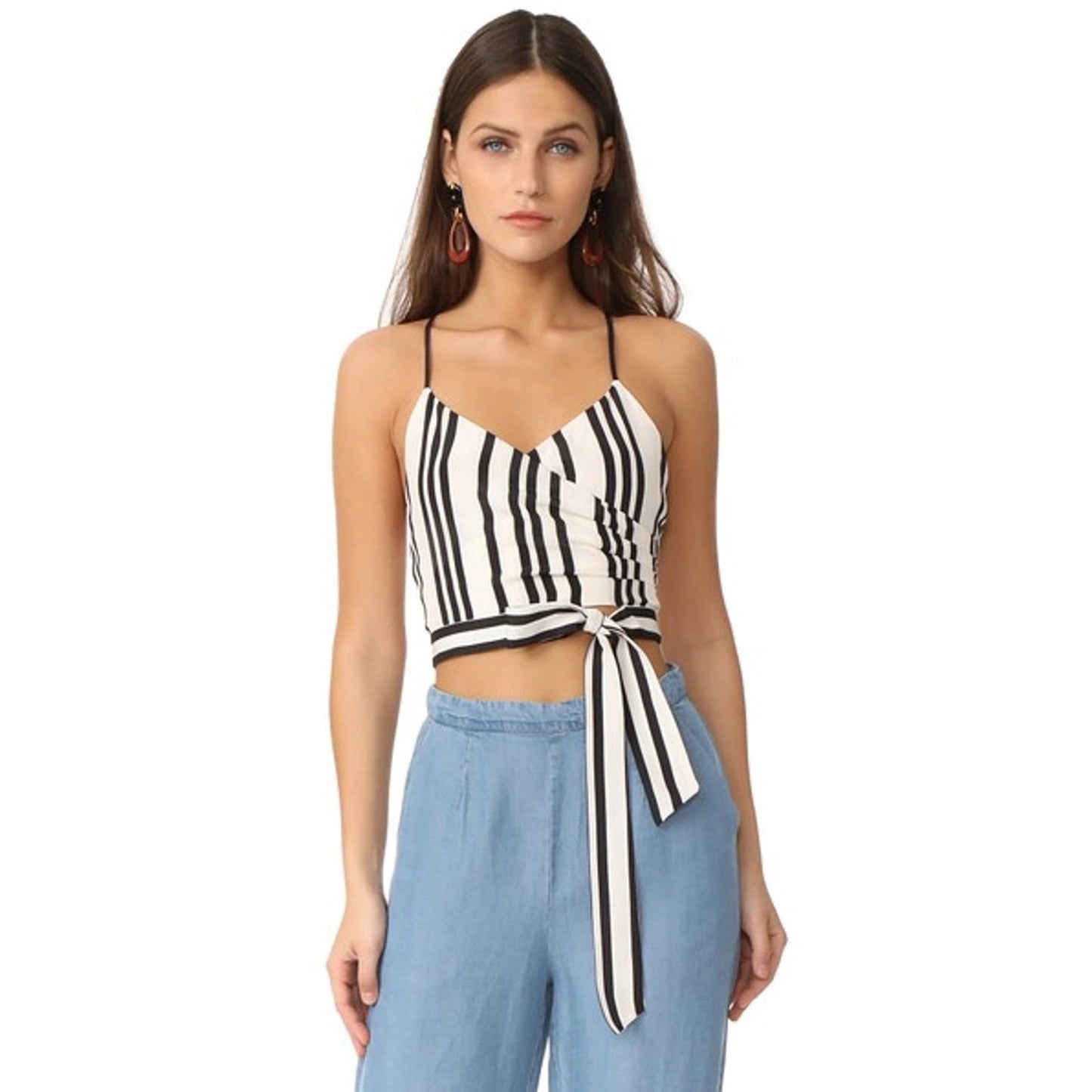 Alice + Olivia Rayna Striped Tie Crop Top - 100% Silk - Great Condition - Small Stain