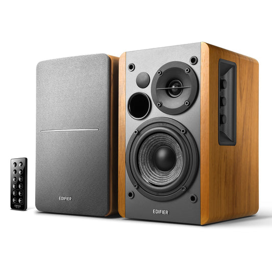 Edifier R1280DB Powered Bluetooth Bookshelf Speakers - Optical Input - Wireless Studio Monitors - 4 Inch Near Field Speaker - 42w RMS - Wood Grain