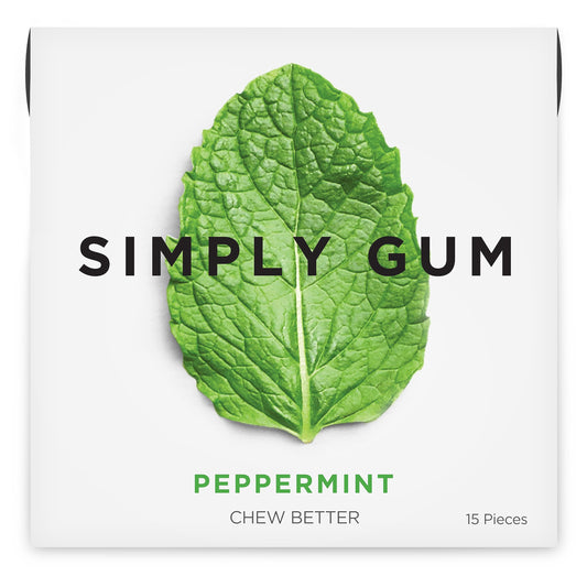 Simply Gum | Peppermint | Pack of Six (90 Pieces Total) | Plastic Free + Aspartame Free + non GMO