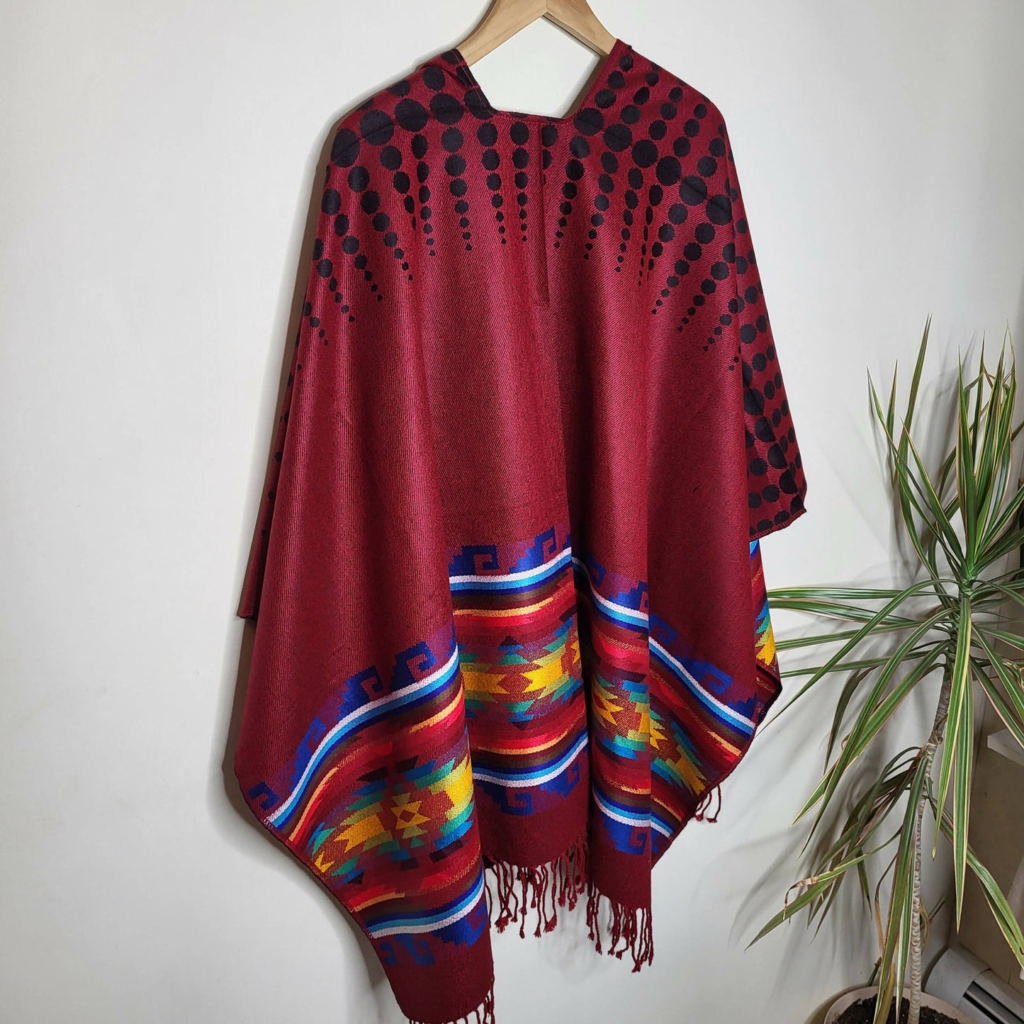 Authentic Alpaca Wool Unisex Ruana Cape Poncho Shawl - Lightweight Thin - Boho Pattern