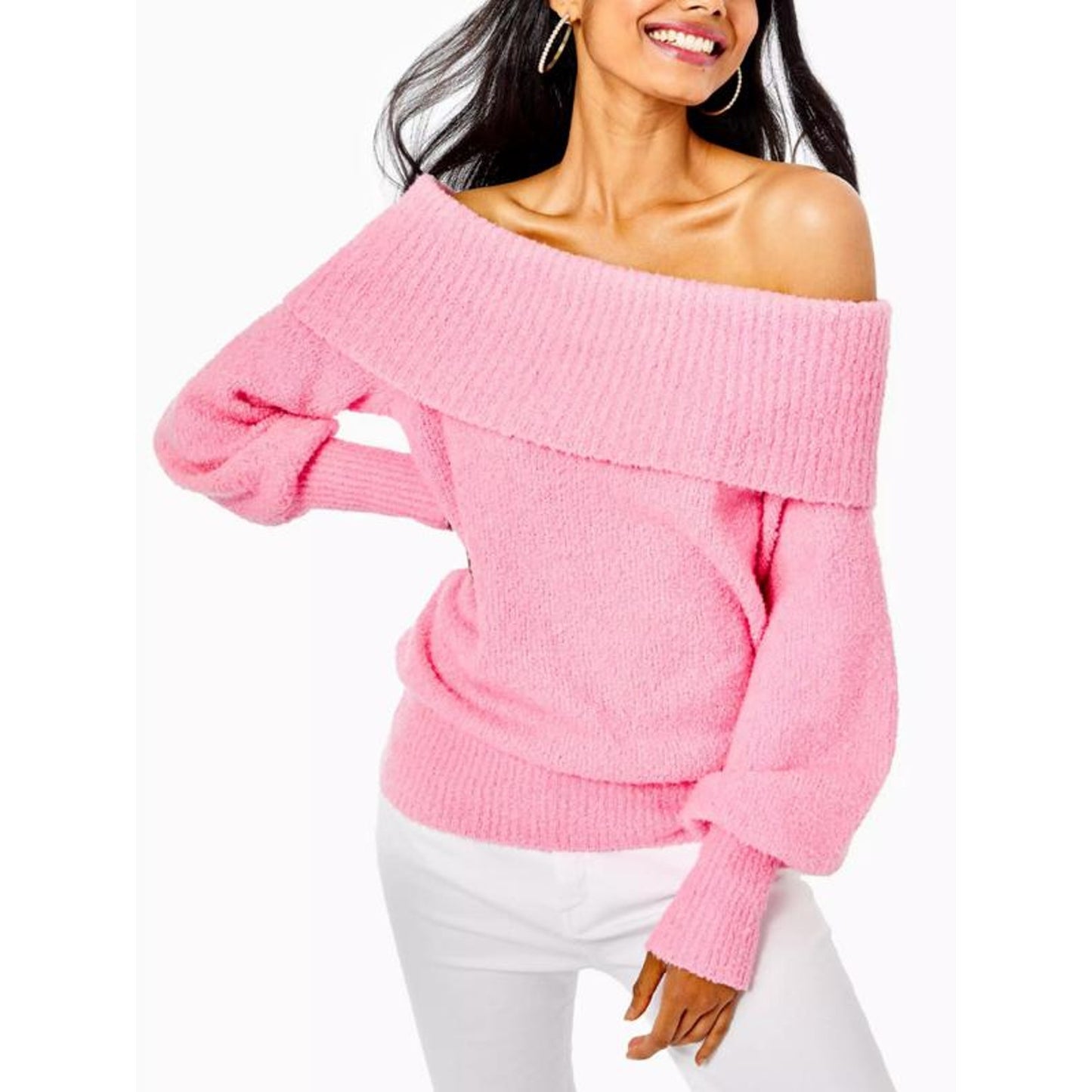 Lily Pulitzer Barrymore Off-Shoulder Cowl Neck Sweater - Pink - S