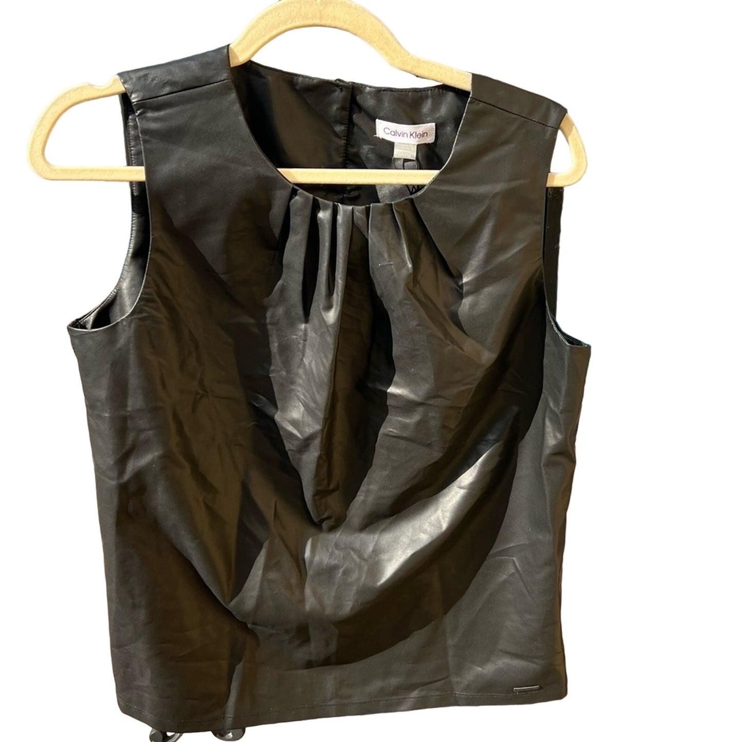 NWT Calvin Klein Vegan Leather Vest Blouse - Black - M