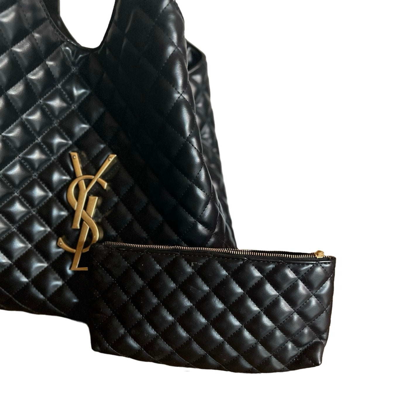 FAUX YSL Vegan Leather Tote Bag with Drawstring Chain