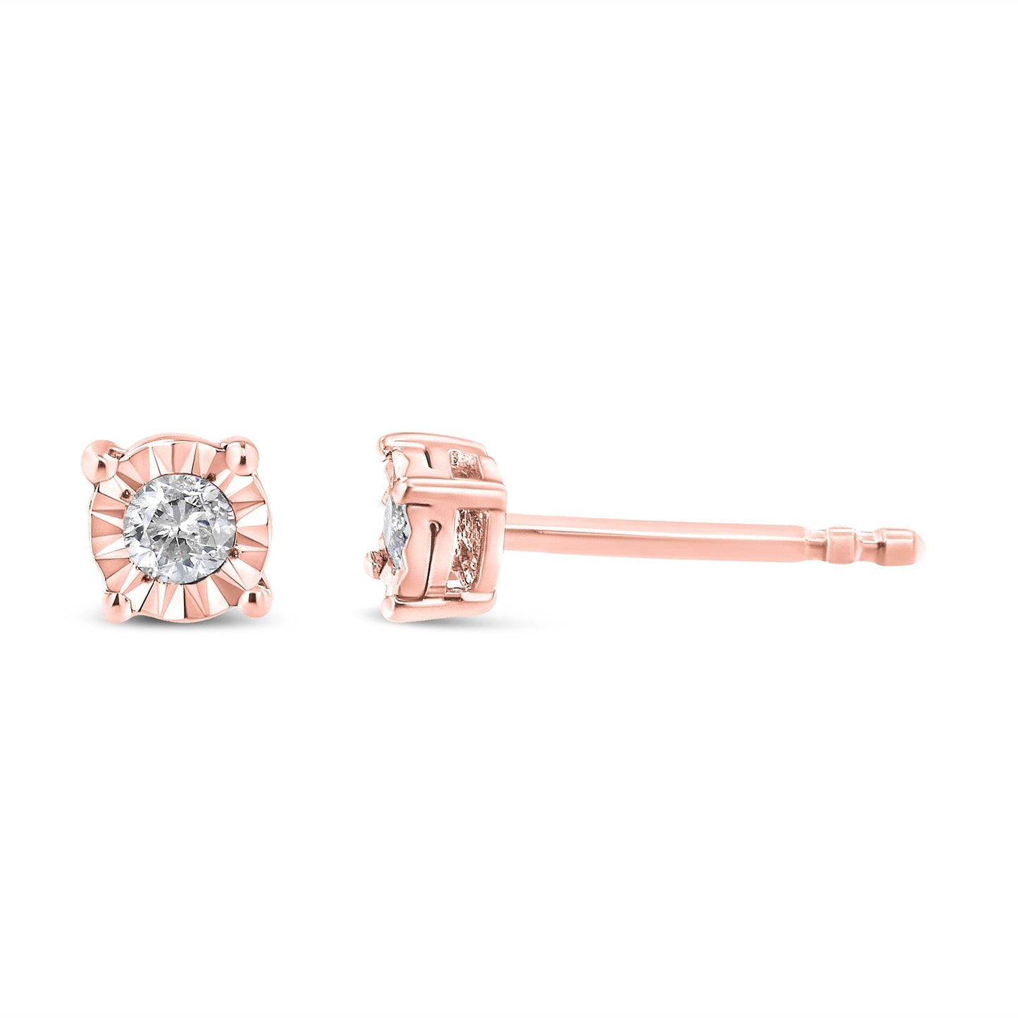 10K Rose Gold Plated .925 Sterling Silver 1/10 Cttw Diamond Stud Earrings