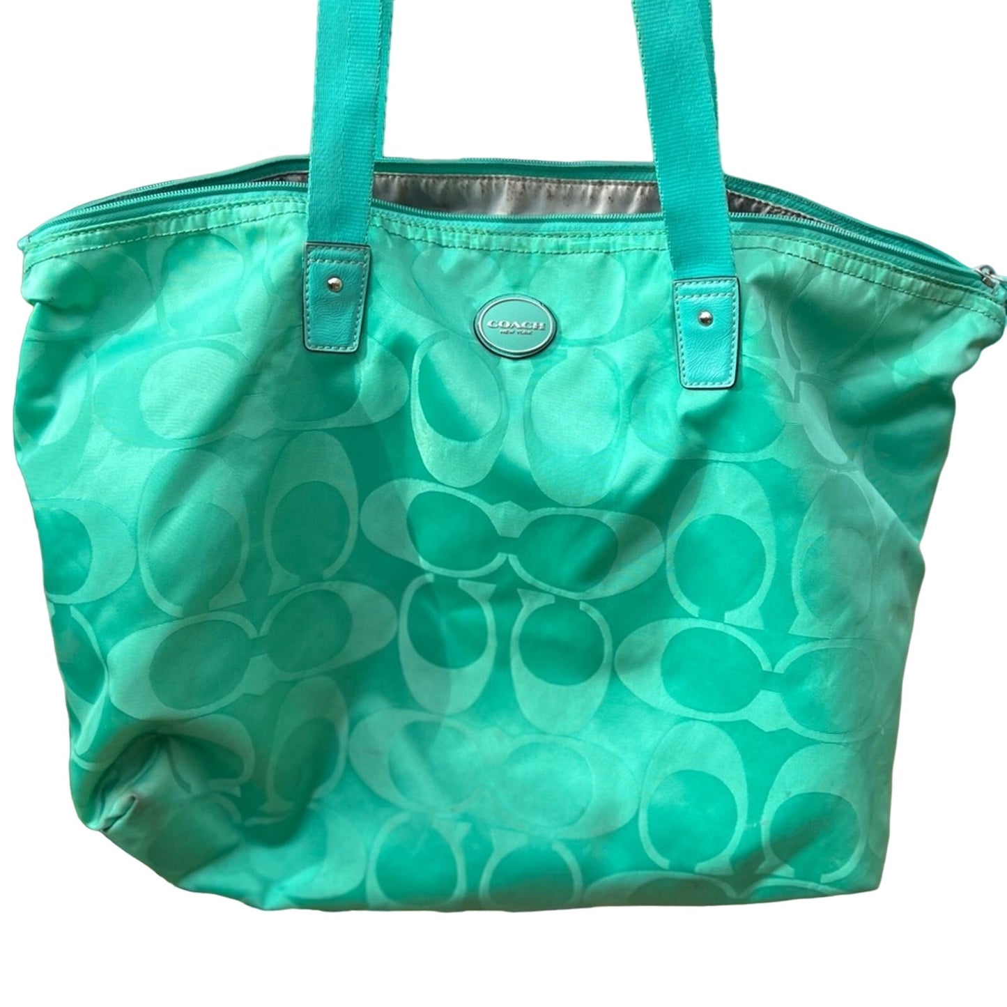 Exquisite Turquoise Coach Zipped Tote Bag