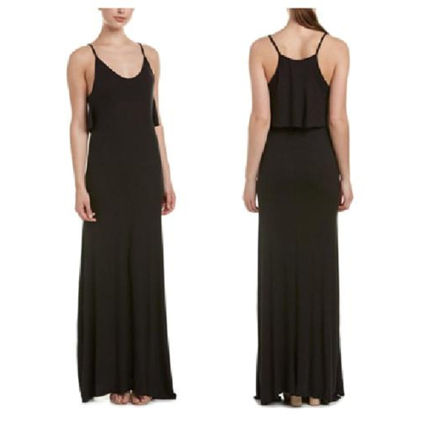 BCBGMaxazria Spaghetti Strap Tiered Maxi Dress - Black - Small