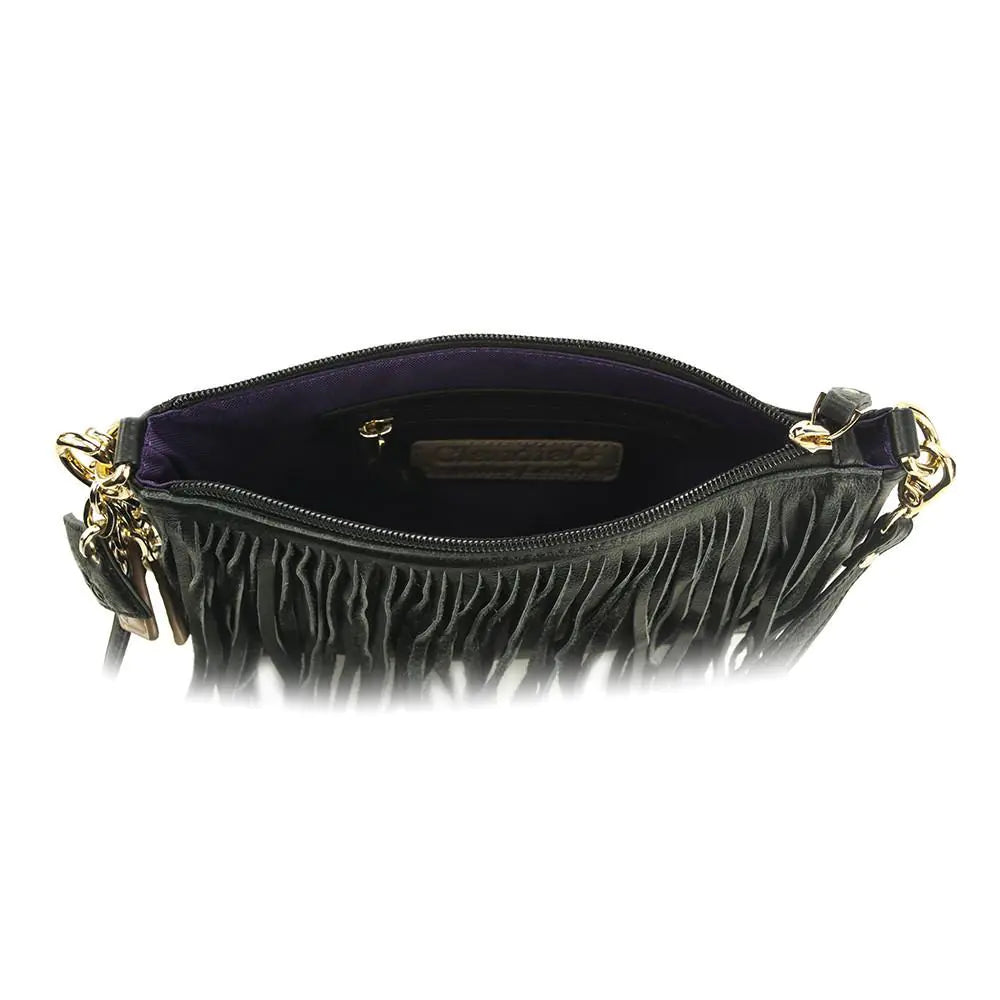 Willow Fringe Leather Handbag - Midnight Black