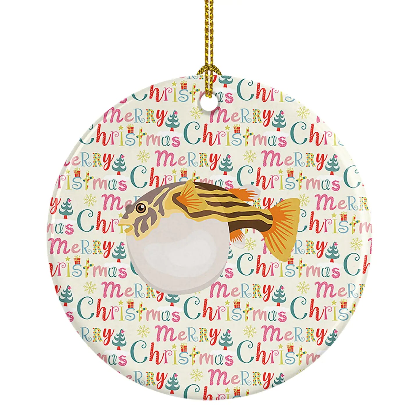 Puffer Fish Christmas Ceramic Ornament