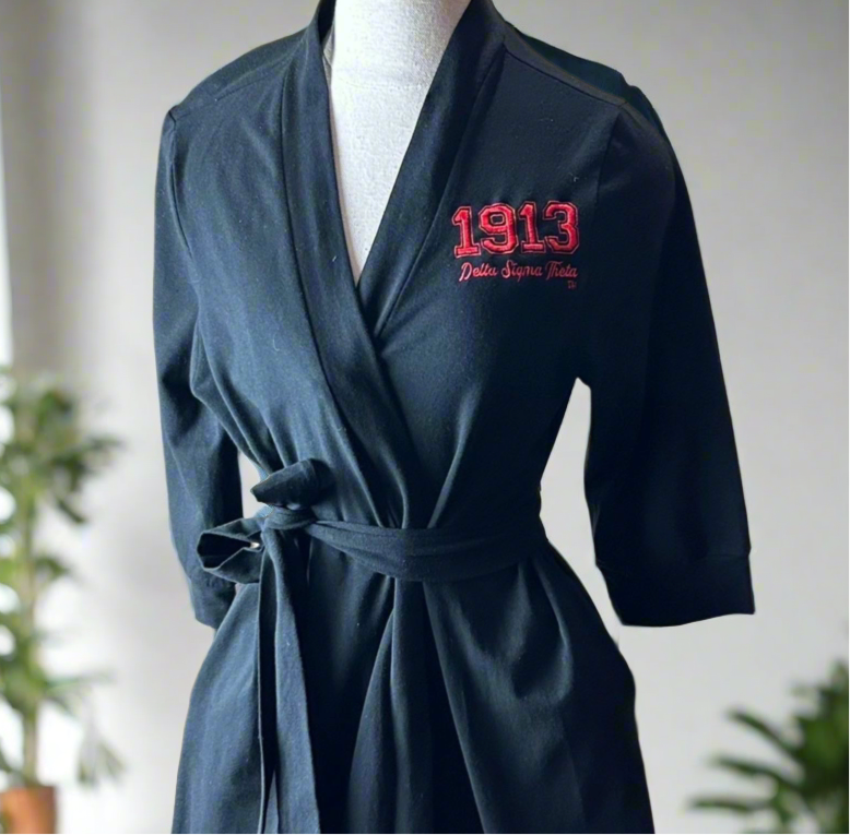 Cotton Knit Kimono Robe – Black