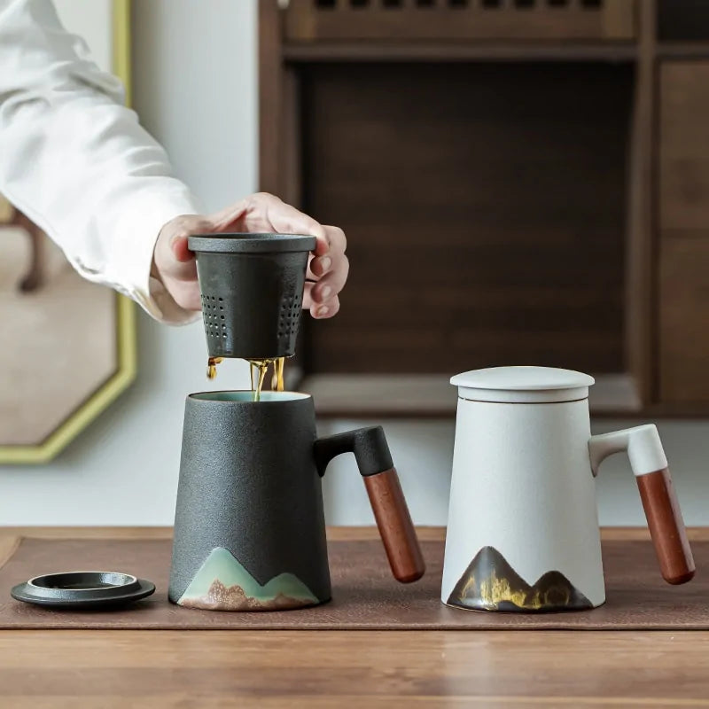 Mountain Design Ceramic Tea Mug With Filter