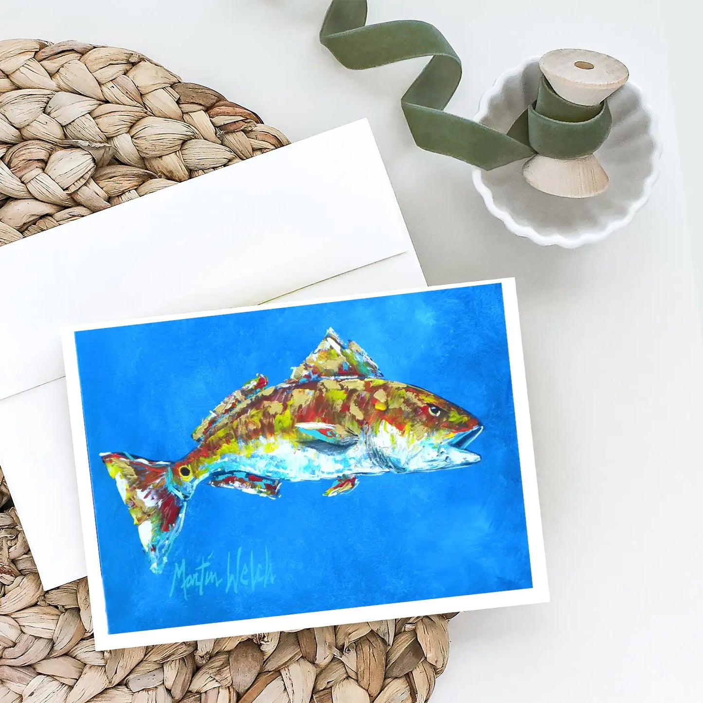 Fish Seafood Greeting Cards - Blue - Pack of 8