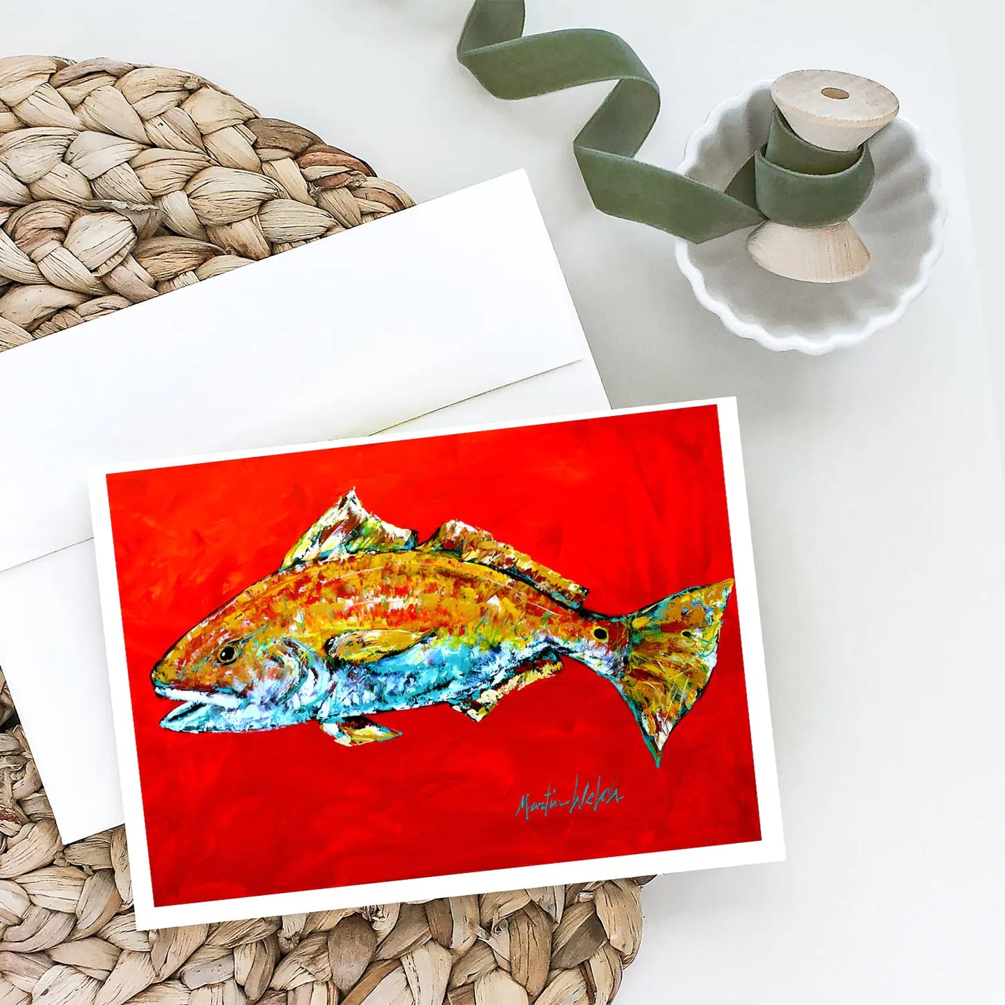 Fish Greeting Cards - Red - Pack of 8