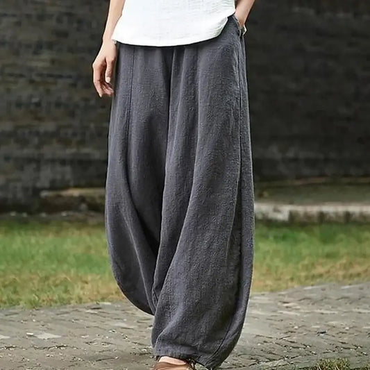 Cotton Linen Style Wide Leg Pants