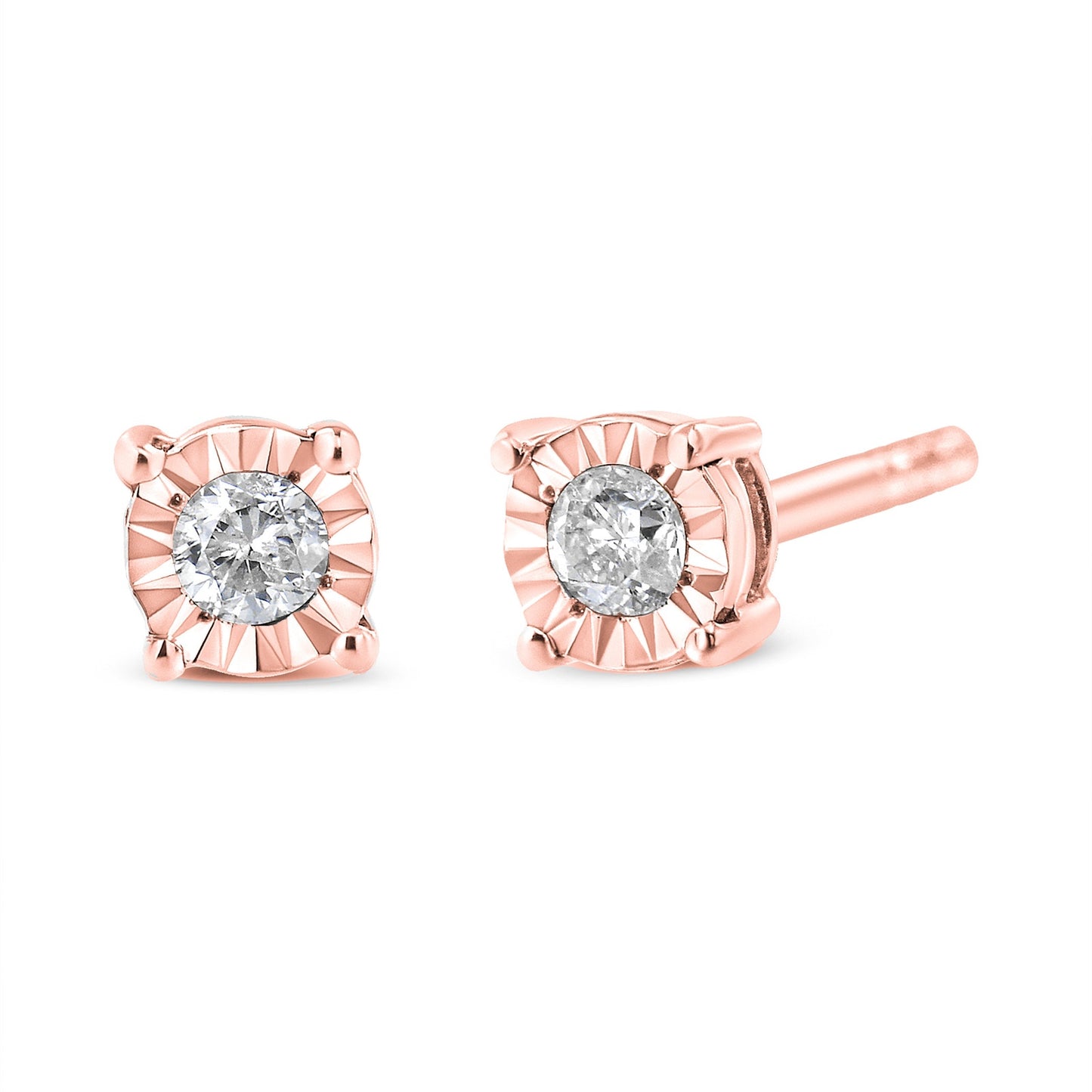 10K Rose Gold Plated .925 Sterling Silver 1/10 Cttw Diamond Stud Earrings