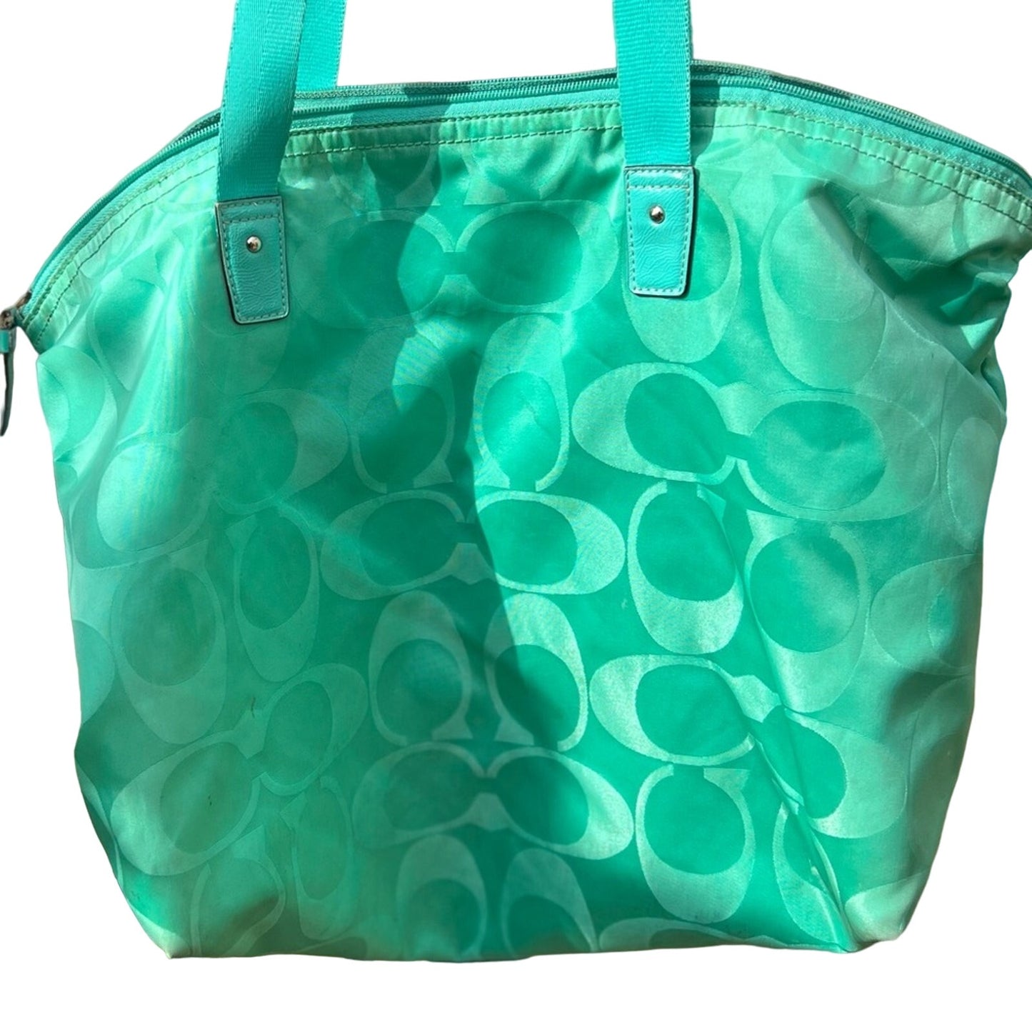 Exquisite Turquoise Coach Zipped Tote Bag