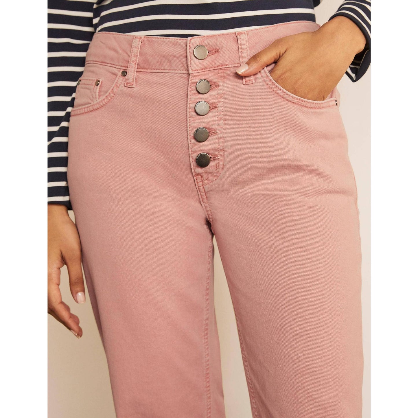 Boden Mid Rise Button Front Girlfriend Jeans - Pink - 6