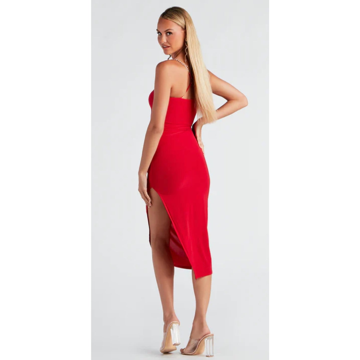 NWOT Windsor Red Side Slit Chain Midi - S