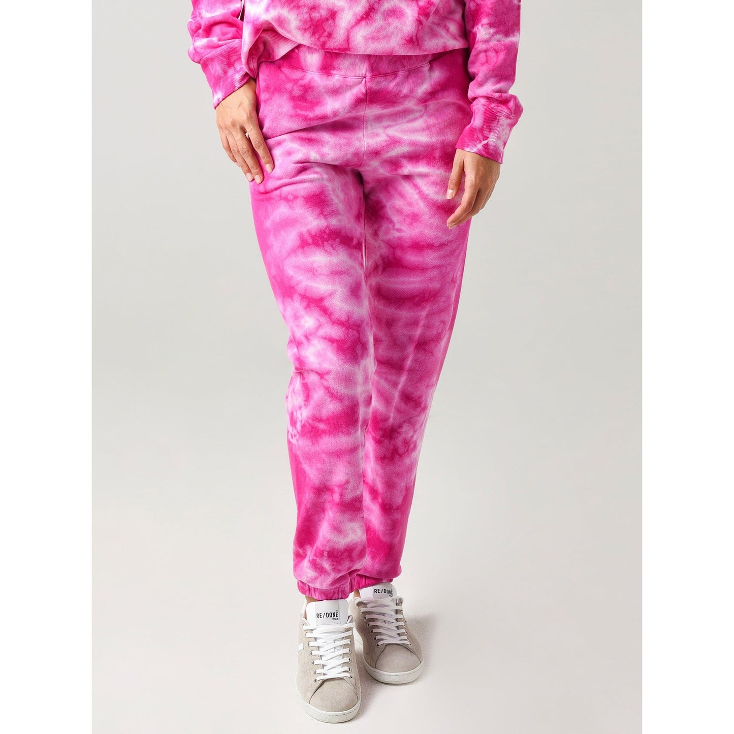 Monrow Crystal Boyfriend Sweatpant - Tie Dye - Pink Multi/Fuchsia