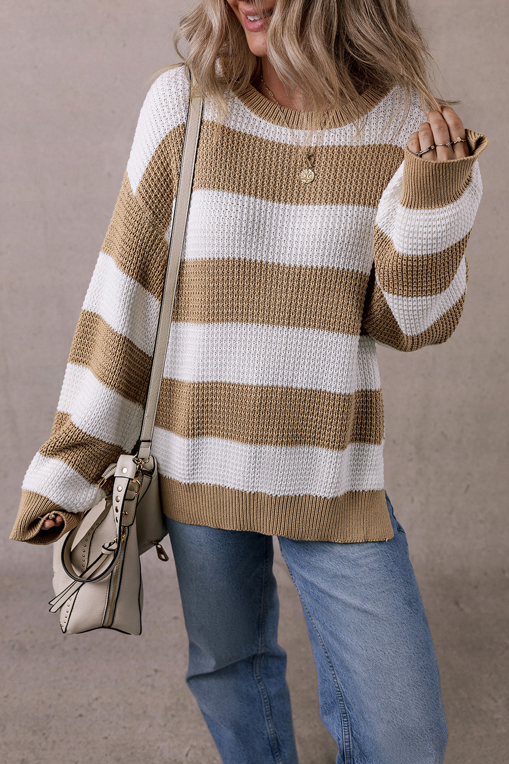 Arabella Striped Side Slit Sweater-3