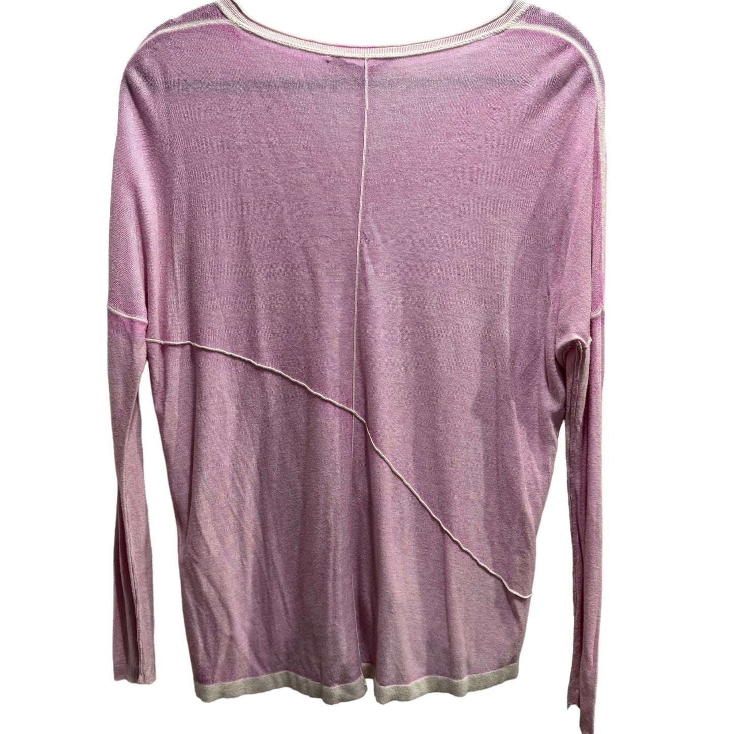 Kokun Long Sleeve Seamed Cashmere V-Neck - Pink - Size M