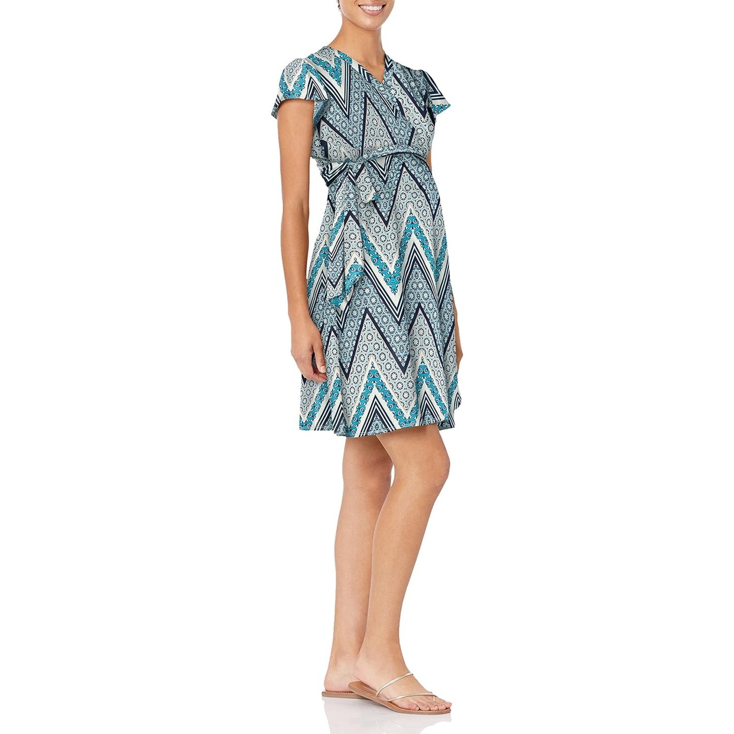 Maternity Nursing Dress - Blue Chevron - XS