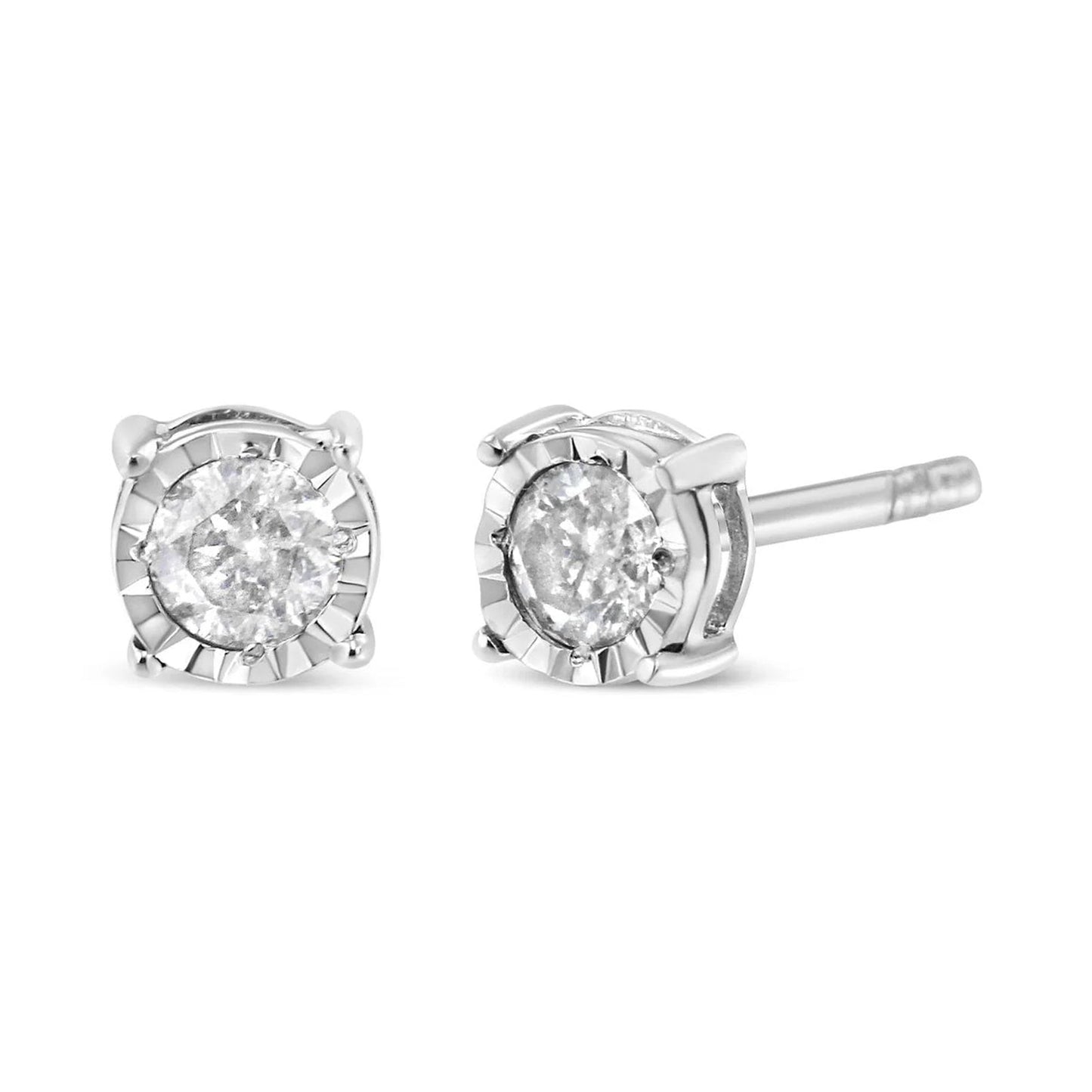 Haus of Brilliance .925 Sterling Silver Diamond Solitaire Stud Earrings