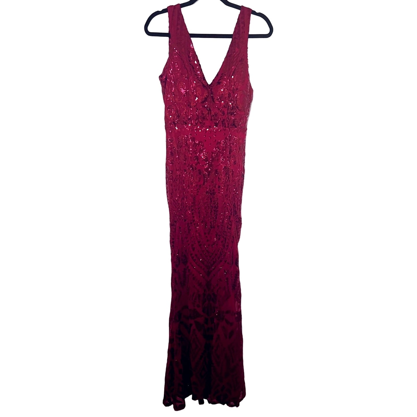 Sequined Flute Skirt Floor Length Maxi Dress - Maroon - Size M