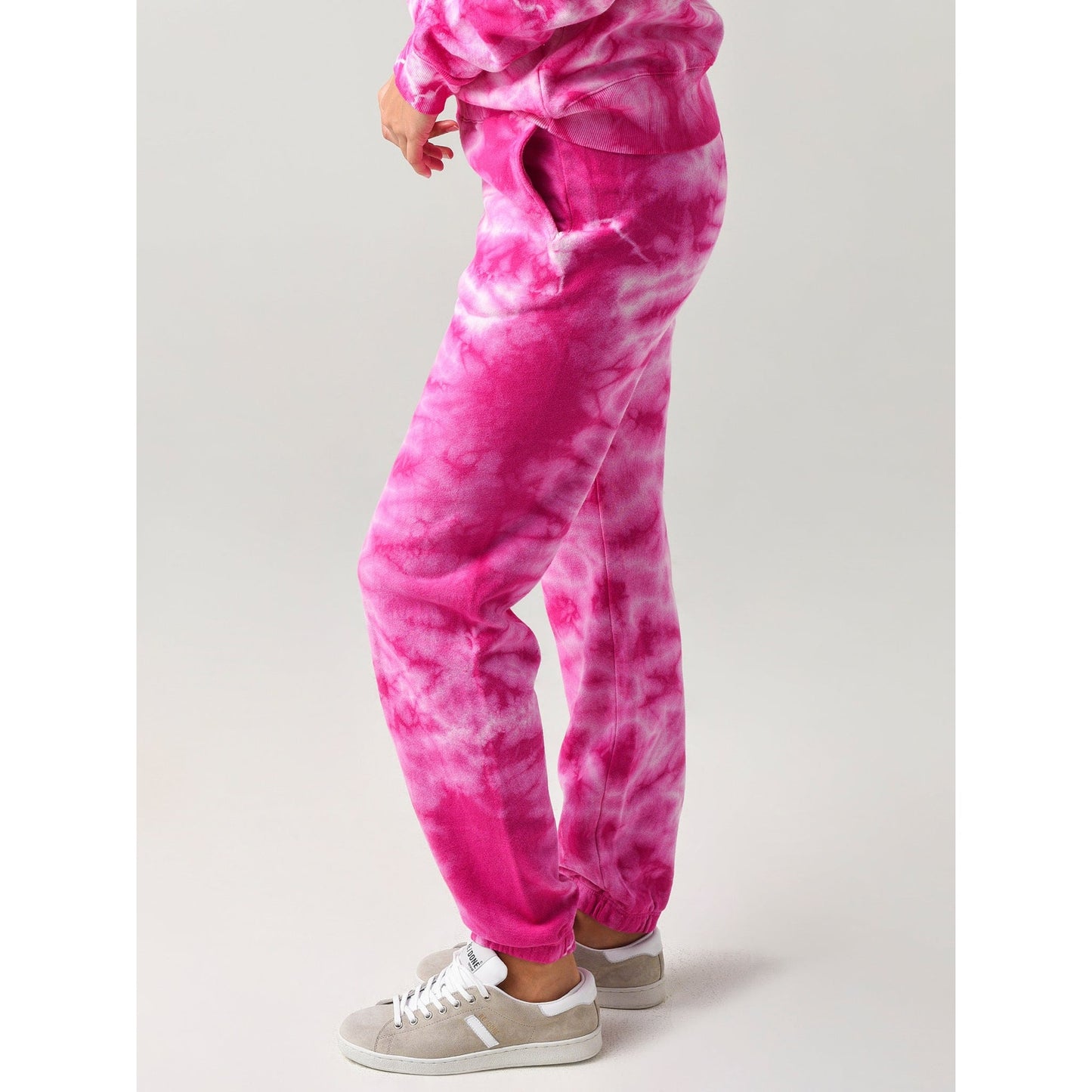 Monrow Crystal Boyfriend Sweatpant - Tie Dye - Pink Multi/Fuchsia