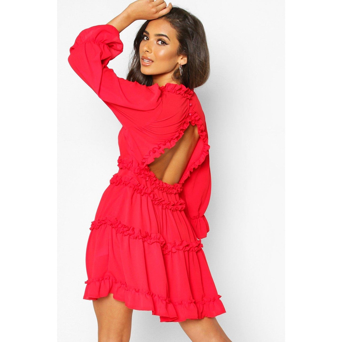 Boohoo Ruffle Flowy Mini - Red - M