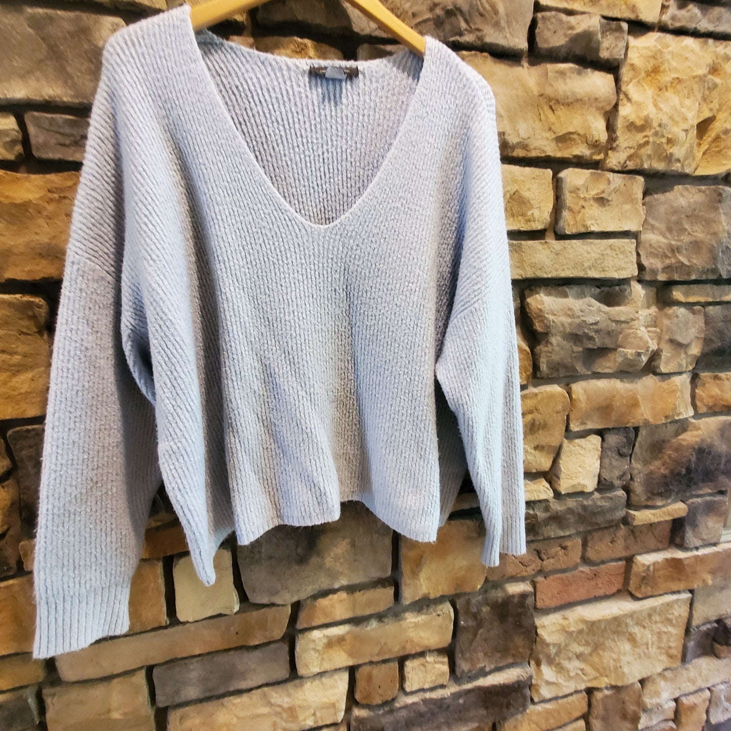 French Connection V-Neck Wool Blend Sweater - Blue - M