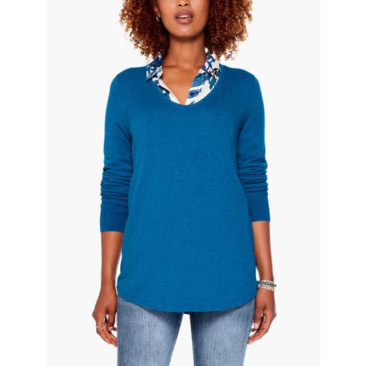 NIC+ZOE Vital V-Neck Sweater - Blue Multi - M