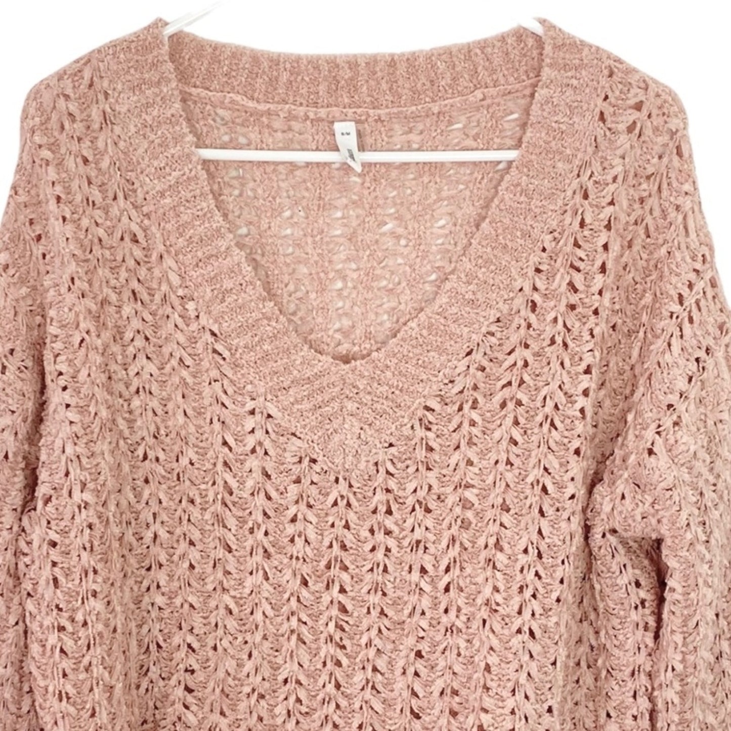 NWOT V-Neck Lightweight Ribbon Pullover Sweater - Pink - S/M