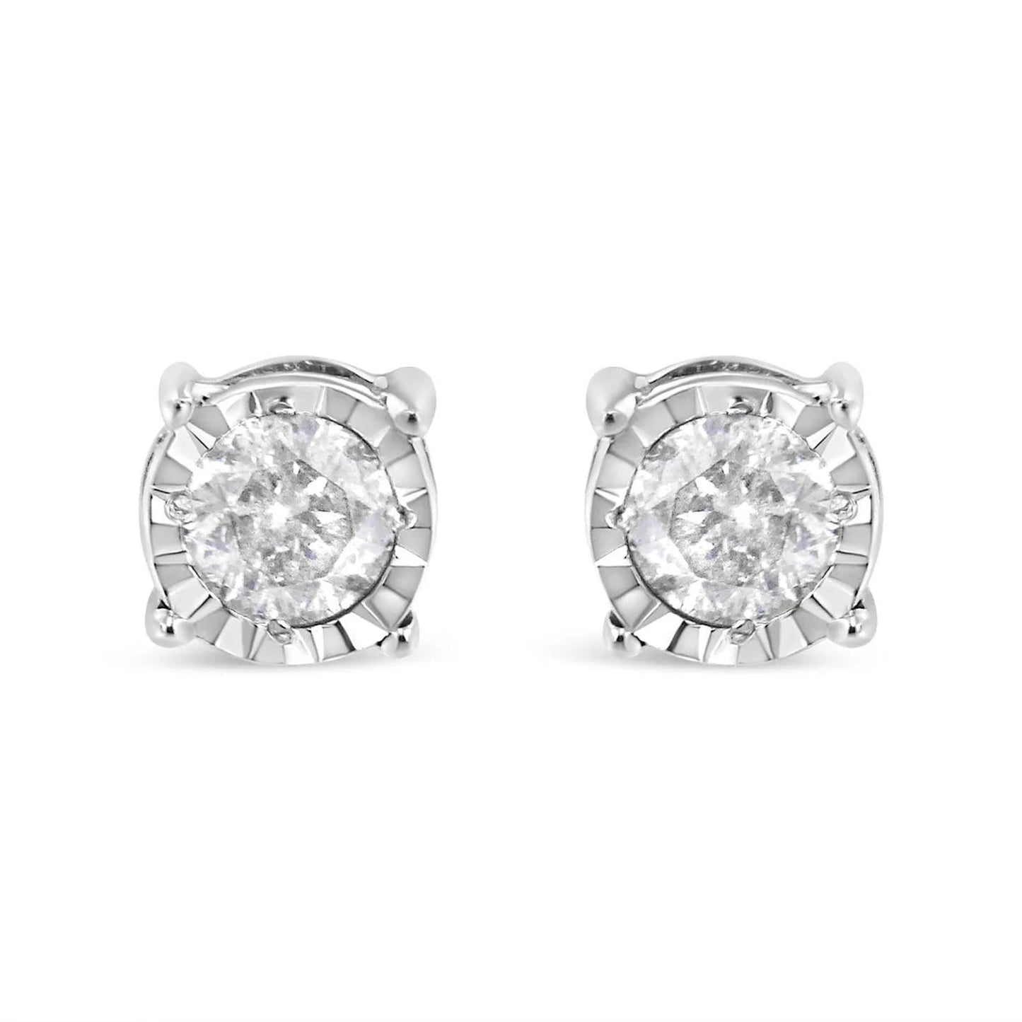 Haus of Brilliance .925 Sterling Silver Diamond Solitaire Stud Earrings