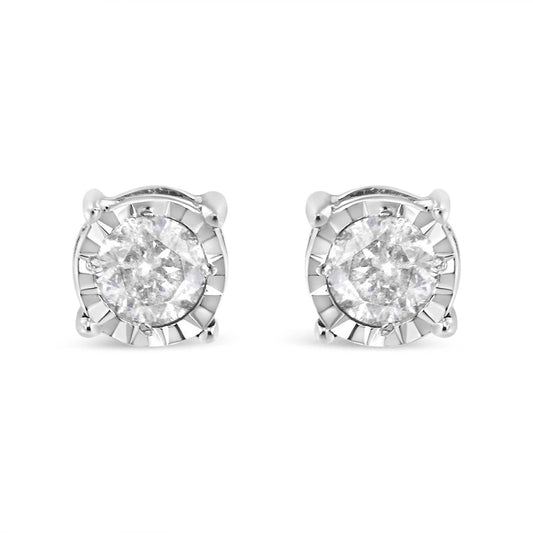 Haus of Brilliance .925 Sterling Silver Diamond Solitaire Stud Earrings