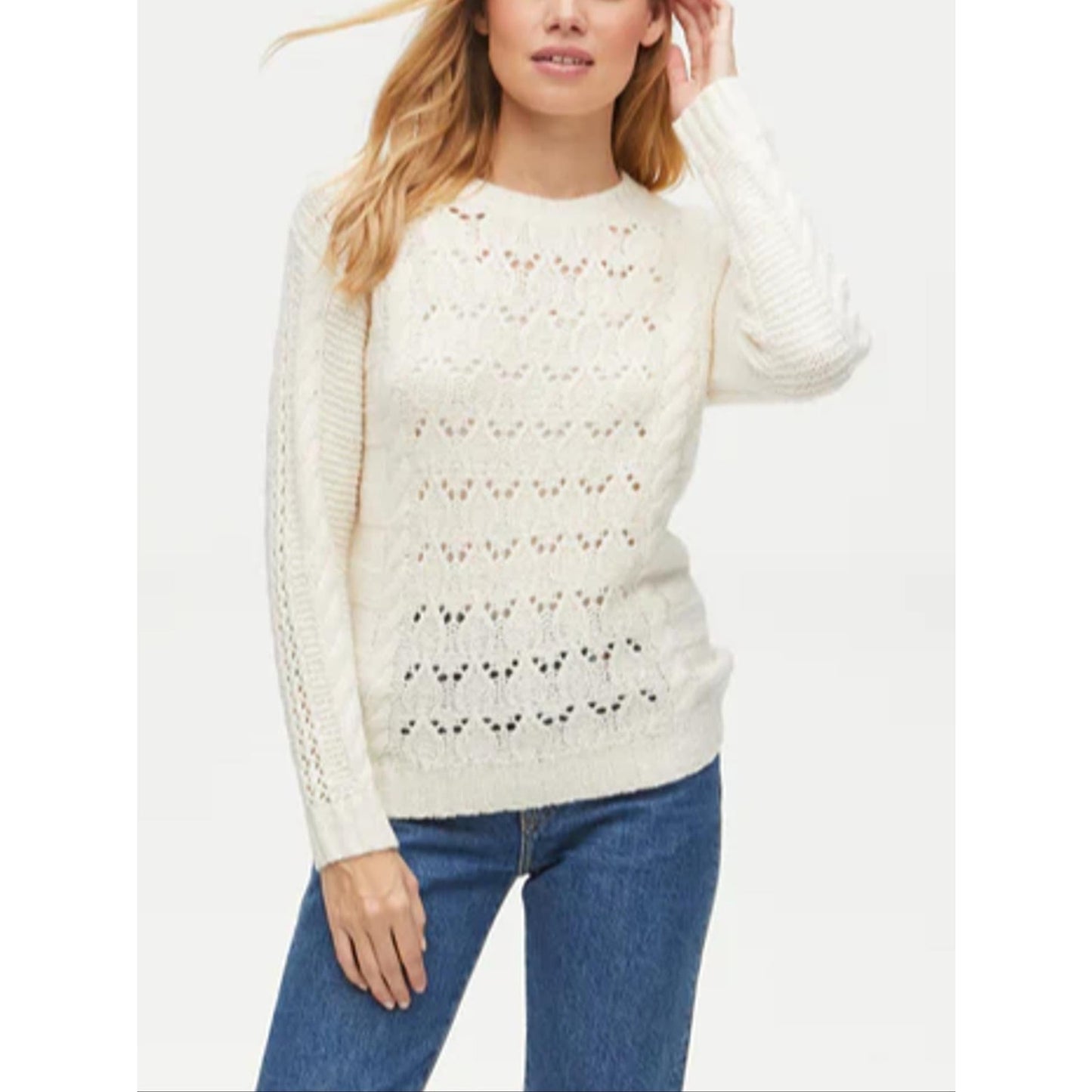 Michael Stars Louisa Cable Knit Pointelle Pullover Sweater - Off-White - S