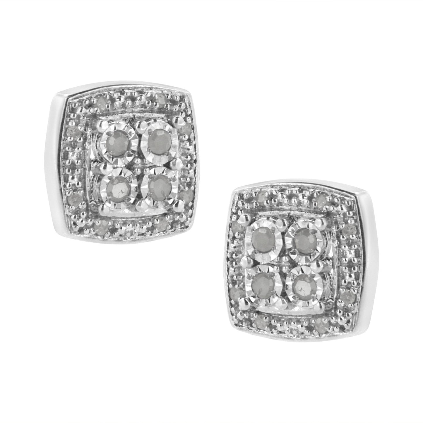 Haus of Brilliance .925 Sterling Silver 1/4 cttw Diamond Stud Earrings - Square Shape