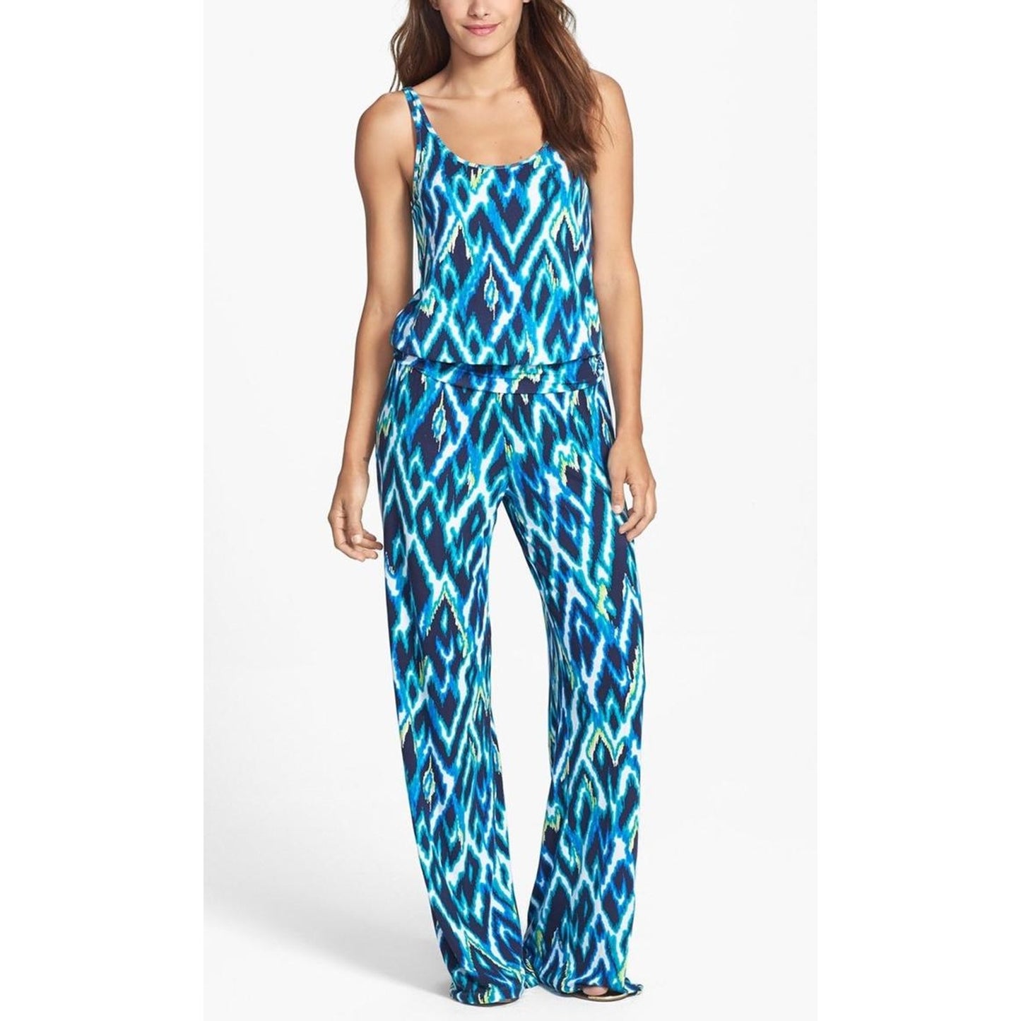 Tart Sleeveless Megan Printed Jumpsuit - Abstract - Blue Multi/Blue