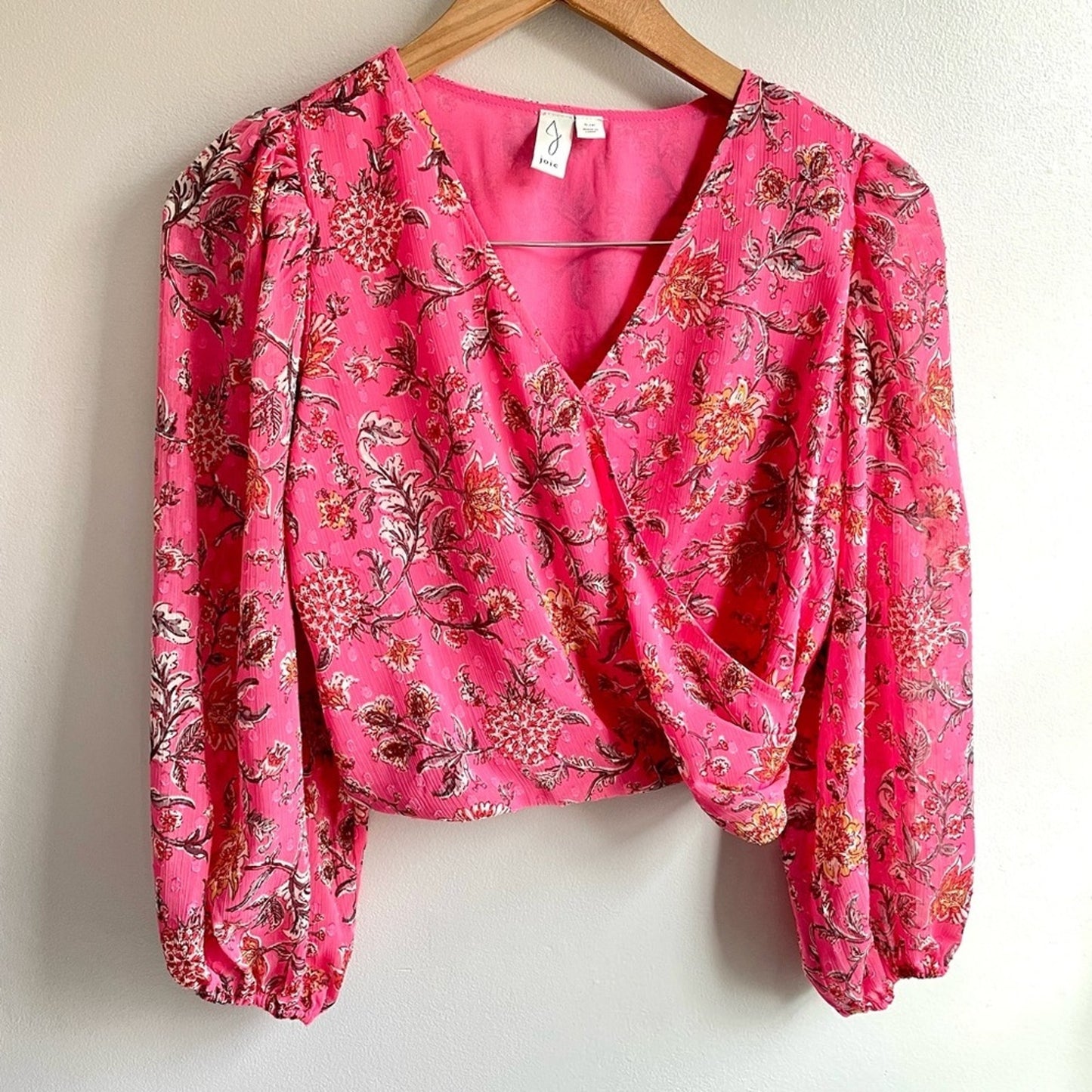 Joie Pink Floral Print Splice Front Balloon Sleeve Blouse Top