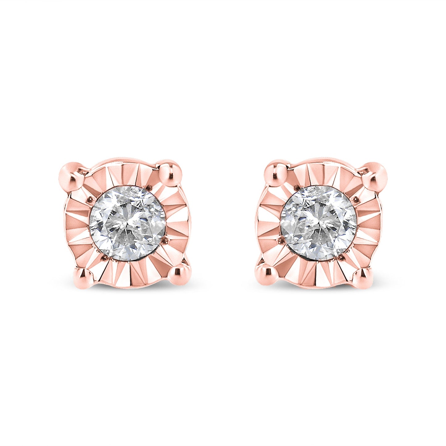 10K Rose Gold Plated .925 Sterling Silver 1/10 Cttw Diamond Stud Earrings