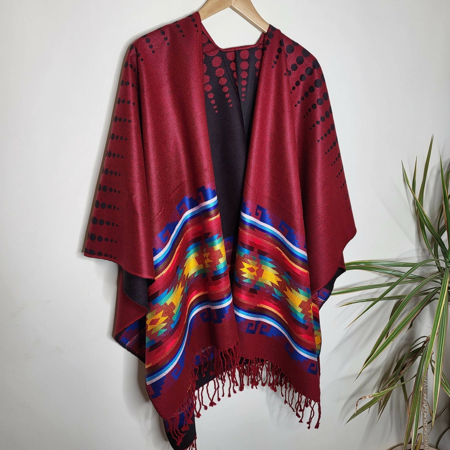 Authentic Alpaca Wool Unisex Ruana Cape Poncho Shawl - Lightweight Thin - Boho Pattern