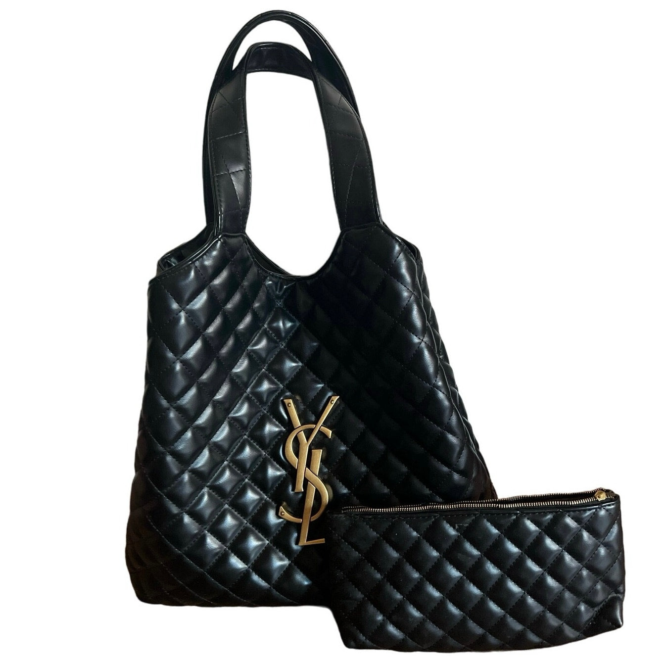 FAUX YSL Vegan Leather Tote Bag with Drawstring Chain