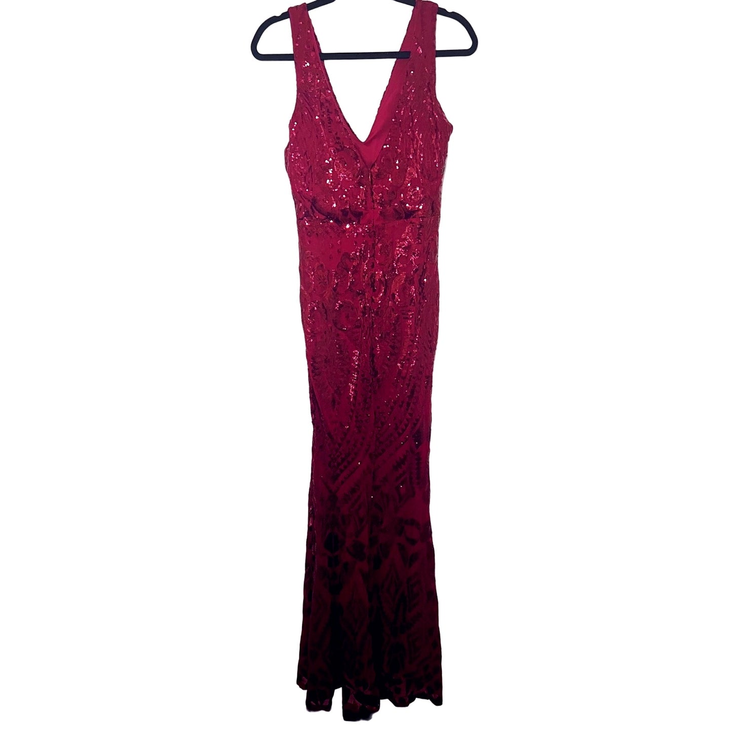 Sequined Flute Skirt Floor Length Maxi Dress - Maroon - Size M