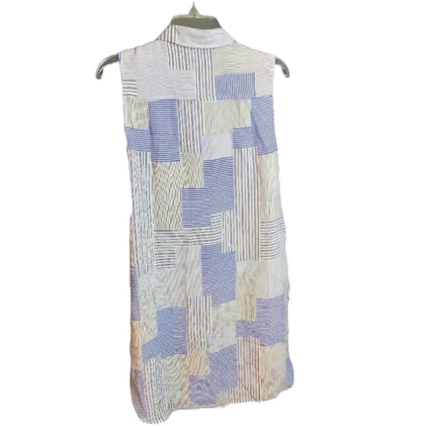 Equipment Michaela Linear Patchwork Silk Dress-Stripes-Blue Multi-Small