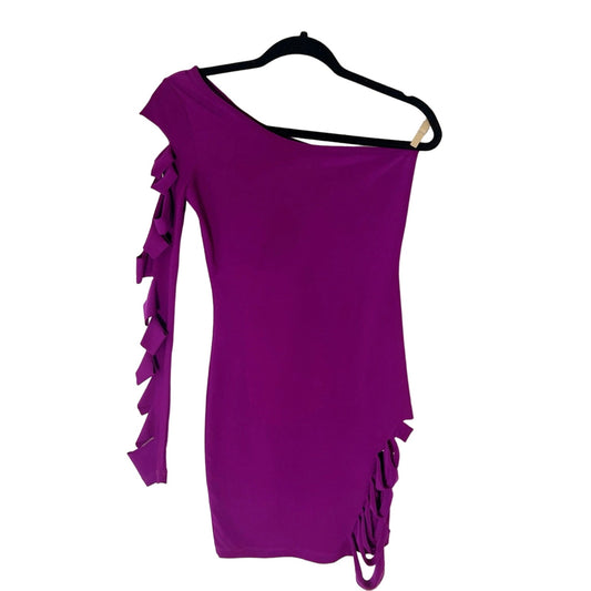 One Sleeve Cutout Detail Symphony Rave Party Mini Dress - Purple - Size M