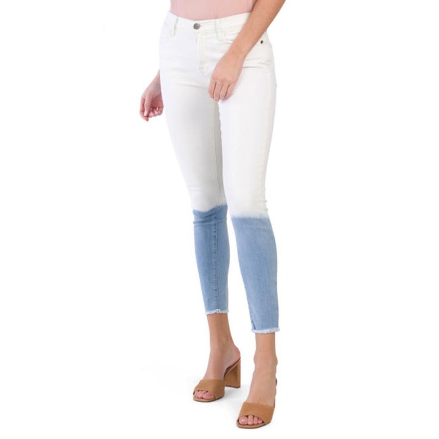 Frame LA High Waist Skinny Leg Jeans Dip Dye Blue White - Size 24