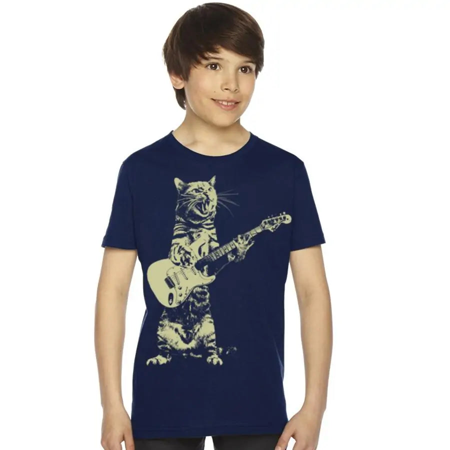 Kids Cat Playing Guitar Tee