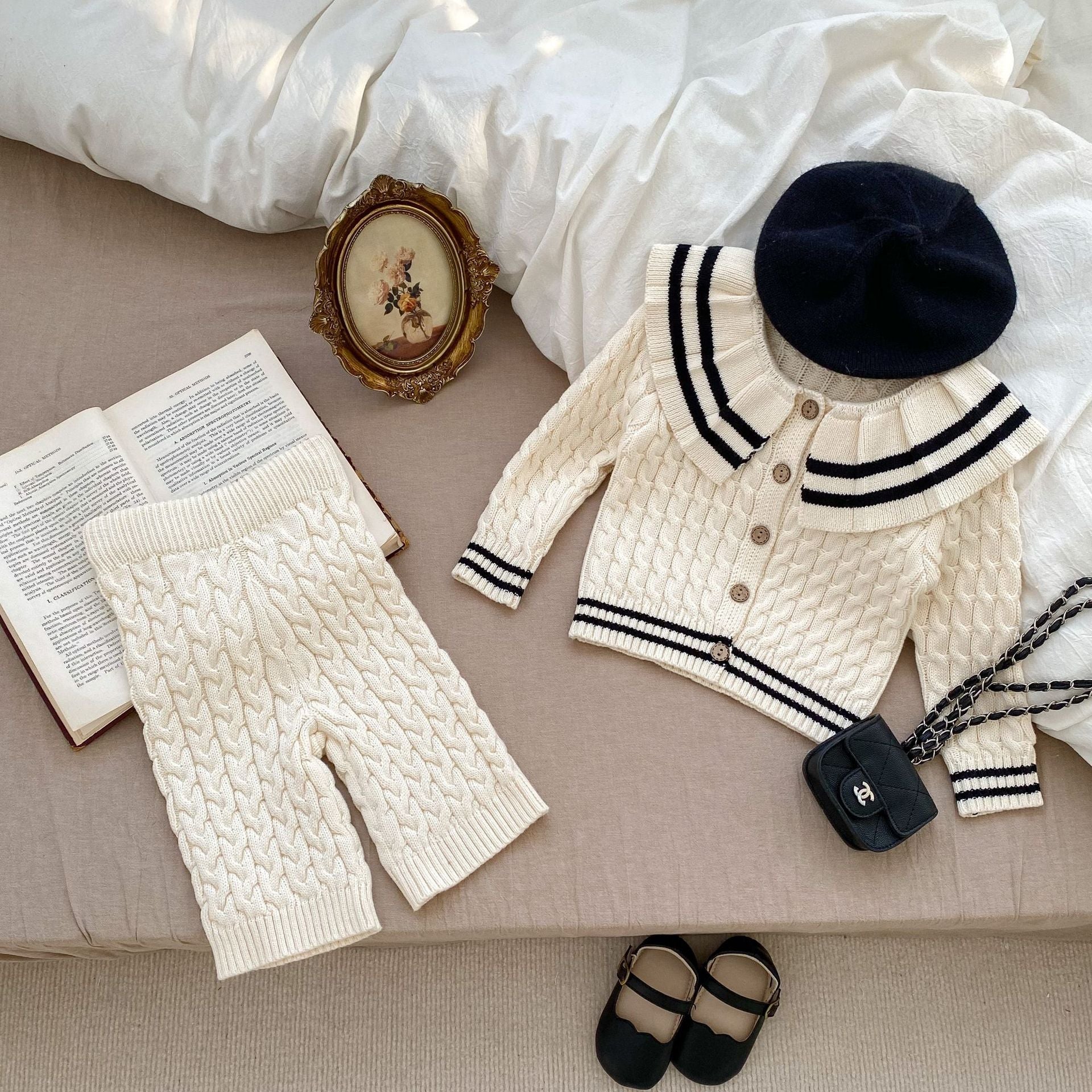 Sailor Collar Simple Style Knitted Clothing Sets-3